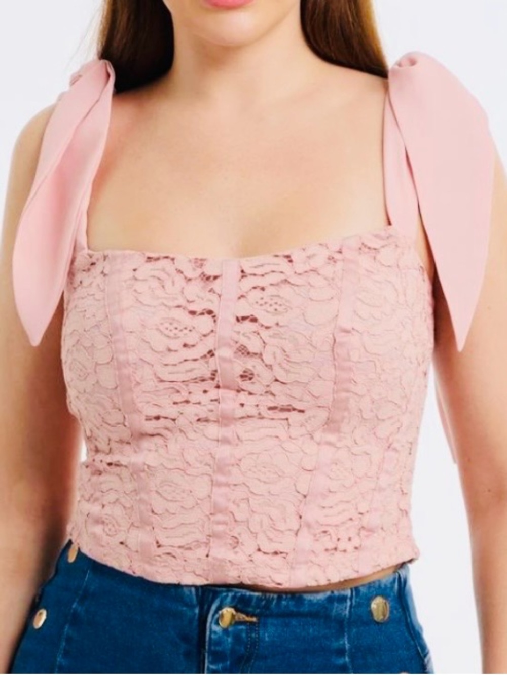 BEBE, NWT Corded Lace Bustier With Chiffon Tie, Size 6